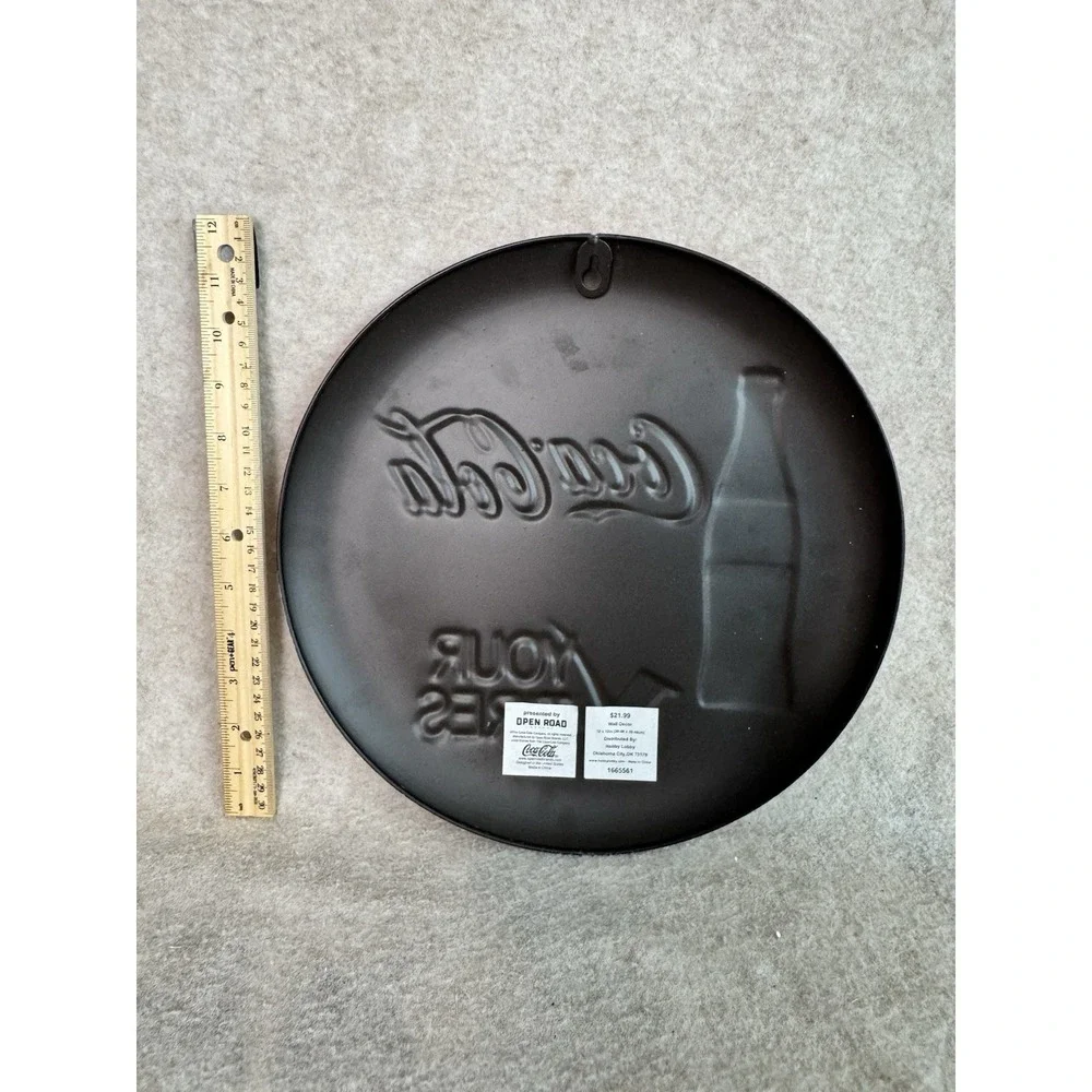 Enjoy Coca-Cola While We Check Your Tires Embossed‎ Metal Button Sign